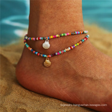 Shangjie OEM All-match anklet mixed color rice bead beach street shot scallop pendant female anklet braided anklets